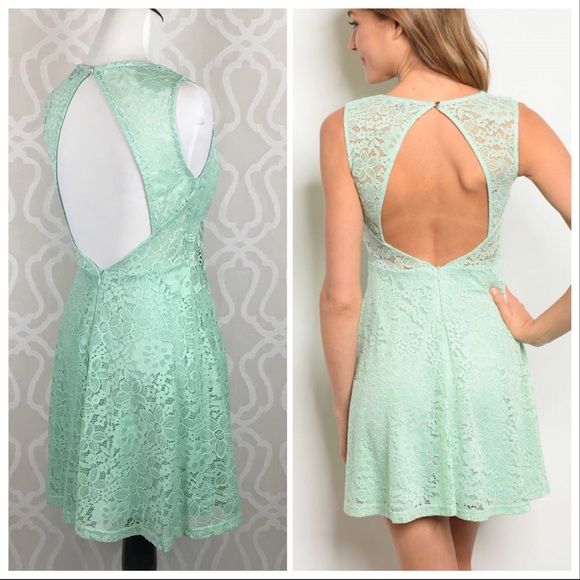 *CLEARANCE* Mint Crochet Sweetheart Mini Dress - Picture 7 of 8